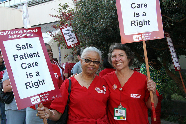 Nurses rally for safe staffing ratios.