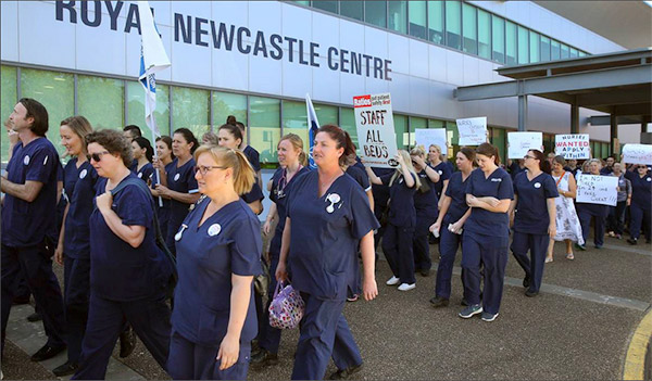 Australia: Nurses and midwives from John Hunter Hospital voice their concerns about staffing levels. Picture: Marina Neil