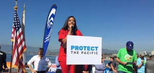 Athena Watkins, RN, spoke against offshore drilling at a rally