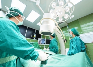 Healthcare workers in operating room