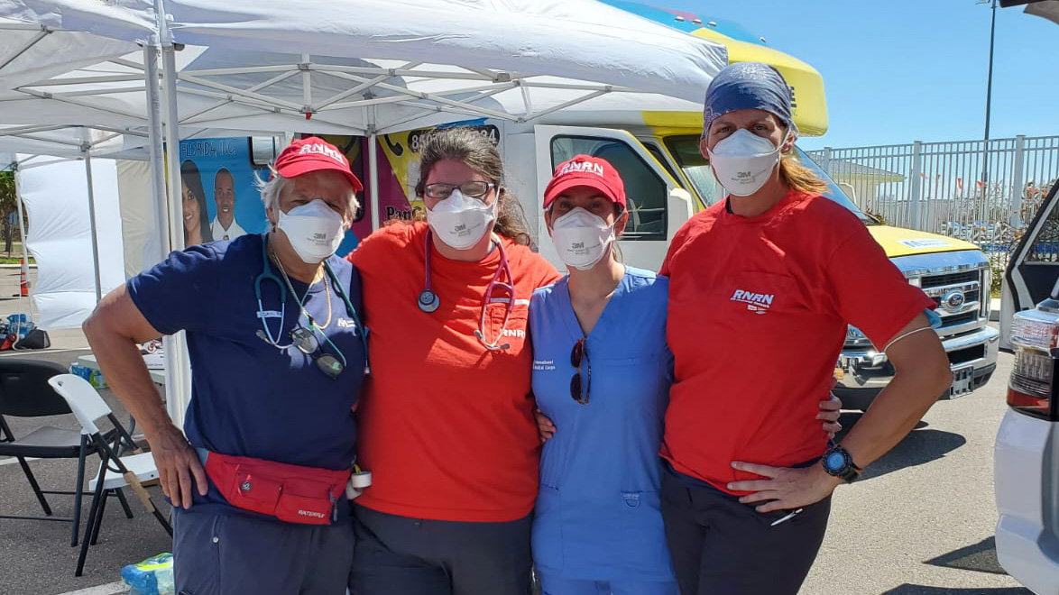 RNRN team in Florida for Hurricane Ian deployment in October 2022: RNs Gail Yost (left), Amy Tidd, Tammi Bachecki, and Venessa Soldo-Jones