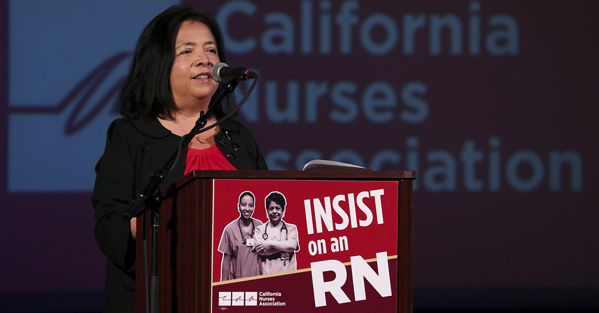 Bonnie Castillo, RN speaking at California Lobby Day