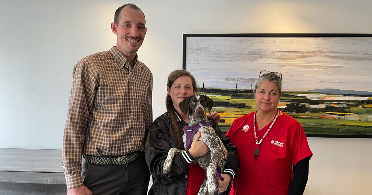 Three nurses inside hospital, side-by-side