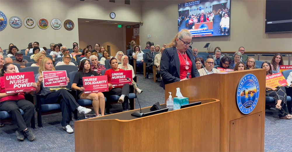 Ventura County RN union leader Susana Macias-Robles speaking to board about Santa Paula hospital closure