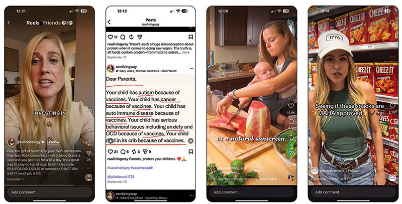 Screenshots of MAHA influencer social media posts