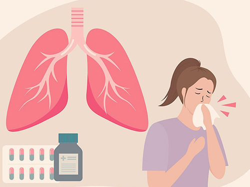 Graphic of lungs, person coughing