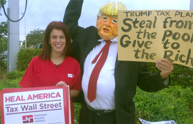 RN Rachael De Simone rallying outside Florida office of Sen. Marco Rubio