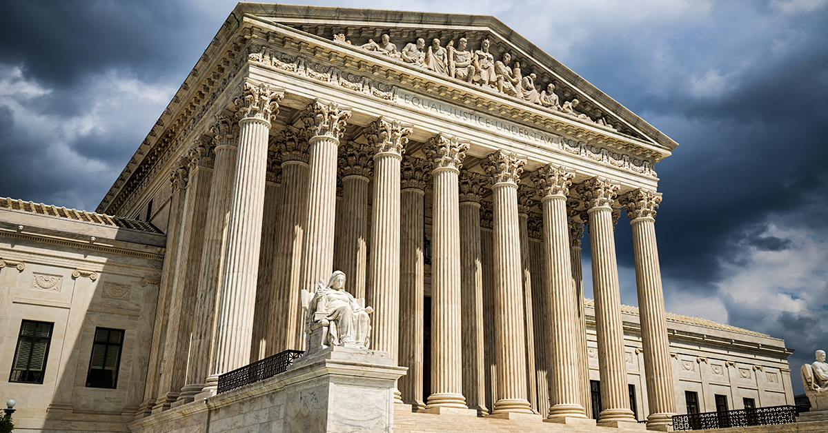 The front of the US Supreme Court building in Washington, D.C.