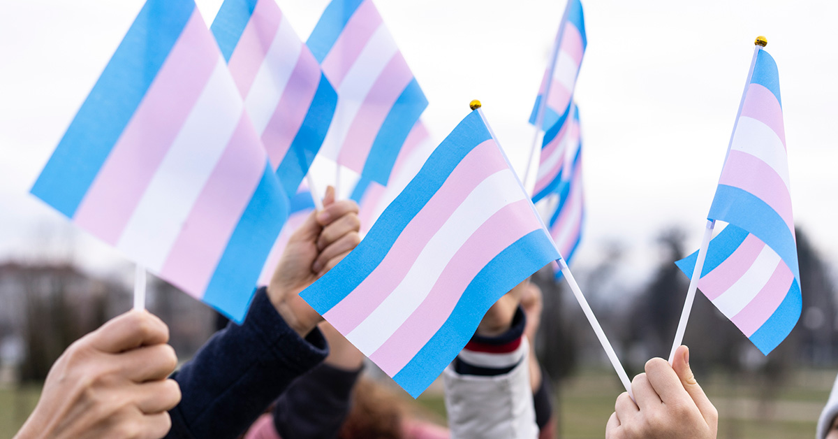 Hands raising transgender flags