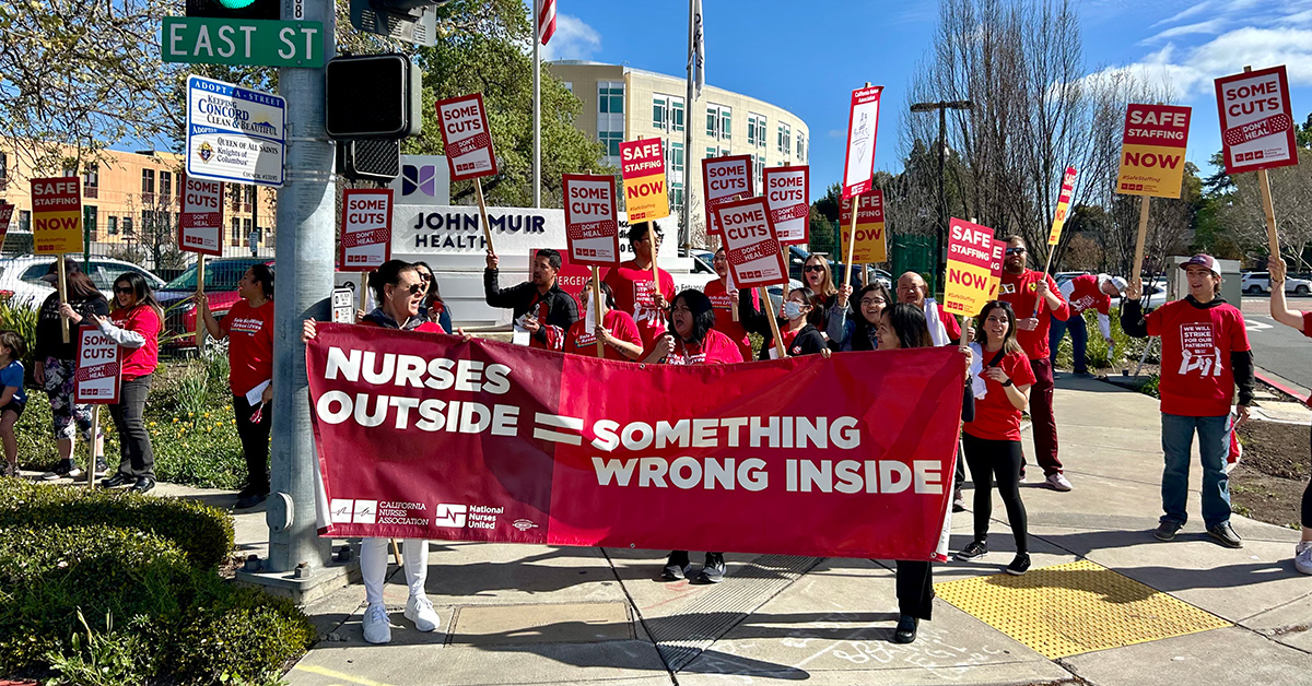 John Muir Health nurses holding picket outside hospital