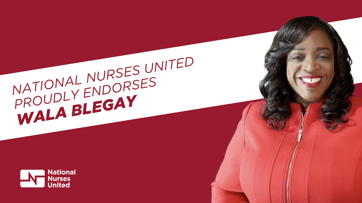 Wala Blegay headshot, text "NNU Proudly Endorses Wala Blegay"