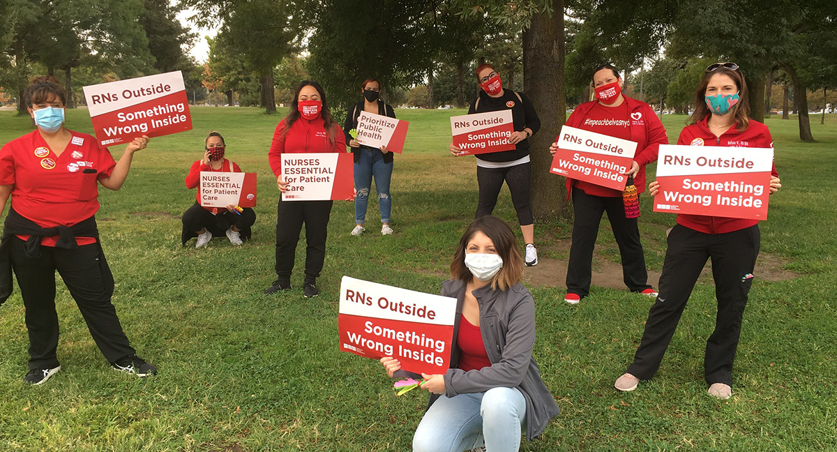 San Joquin RNs outside hospital