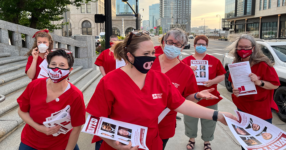 Nurses handing out flyers at 2022 Frist Gala at the Frist Art Museum in Nashville