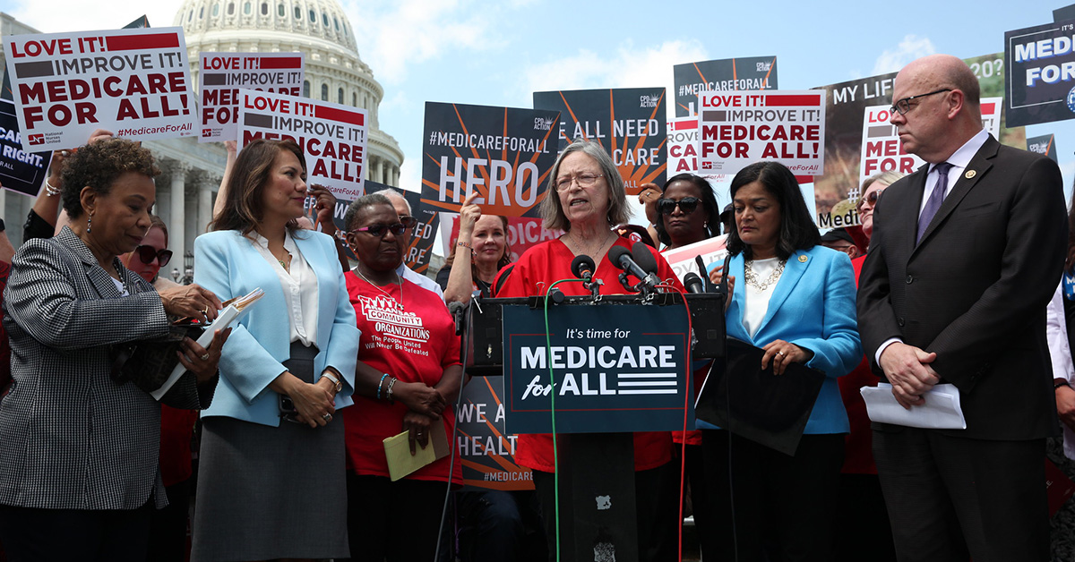 Rally outside DC Capitol building for Medicare for All legislation introduction