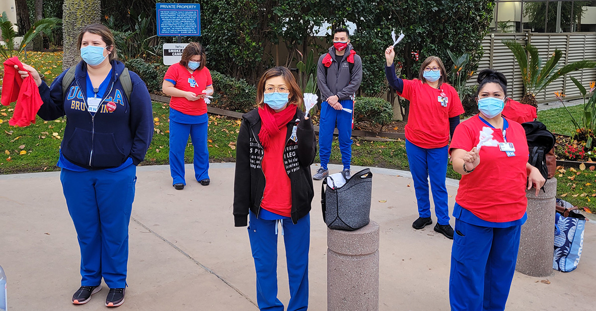 Group of nurses holding rally