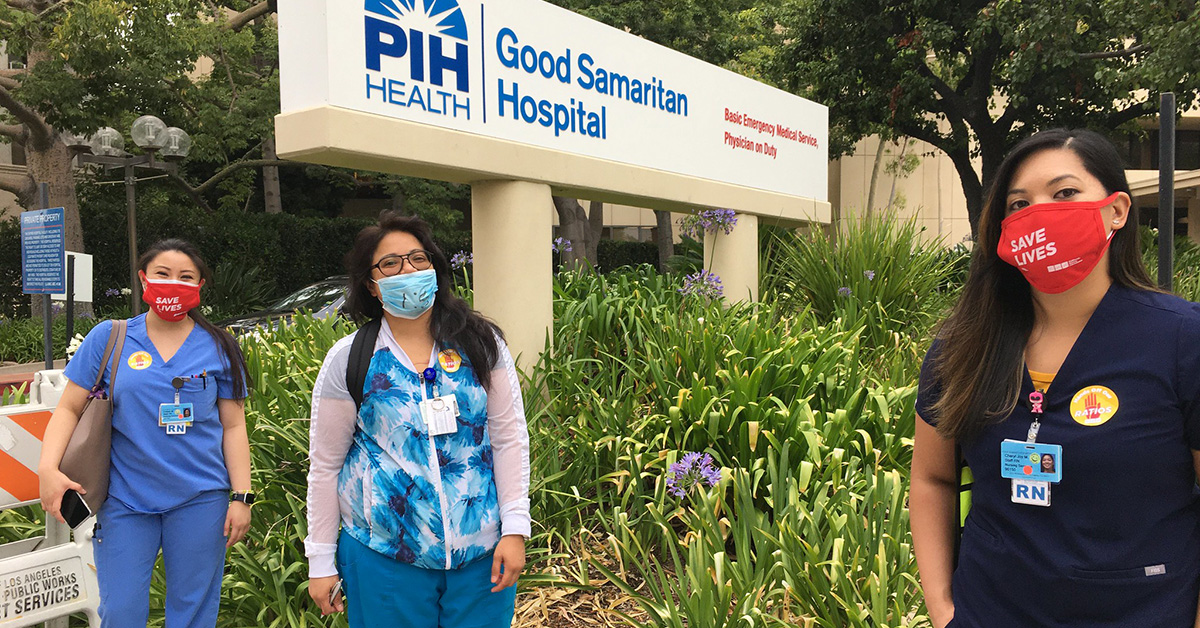 Nurses outside of PIH Health Good Samaritan Hospital