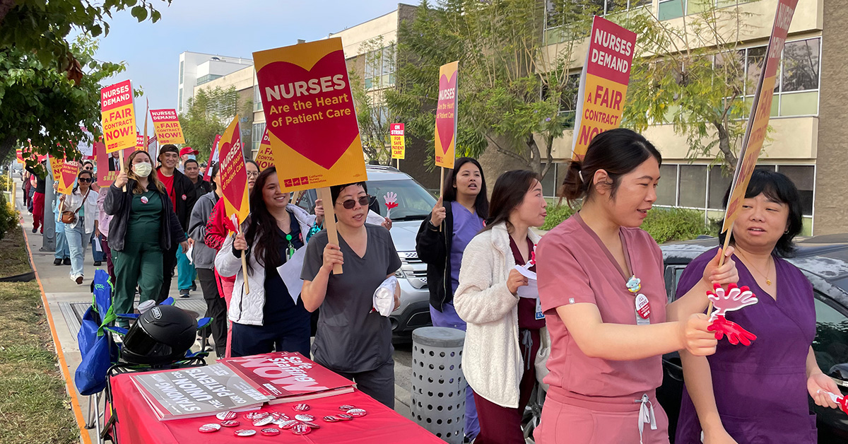 Nurses on picket line outside of Alhambra Hospital Medical Center