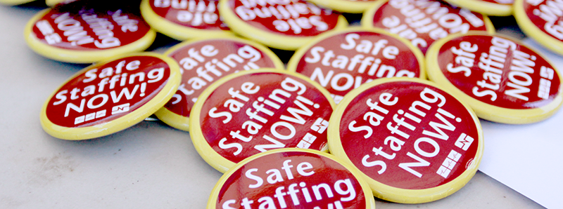 Buttons reading "safe staffing now"