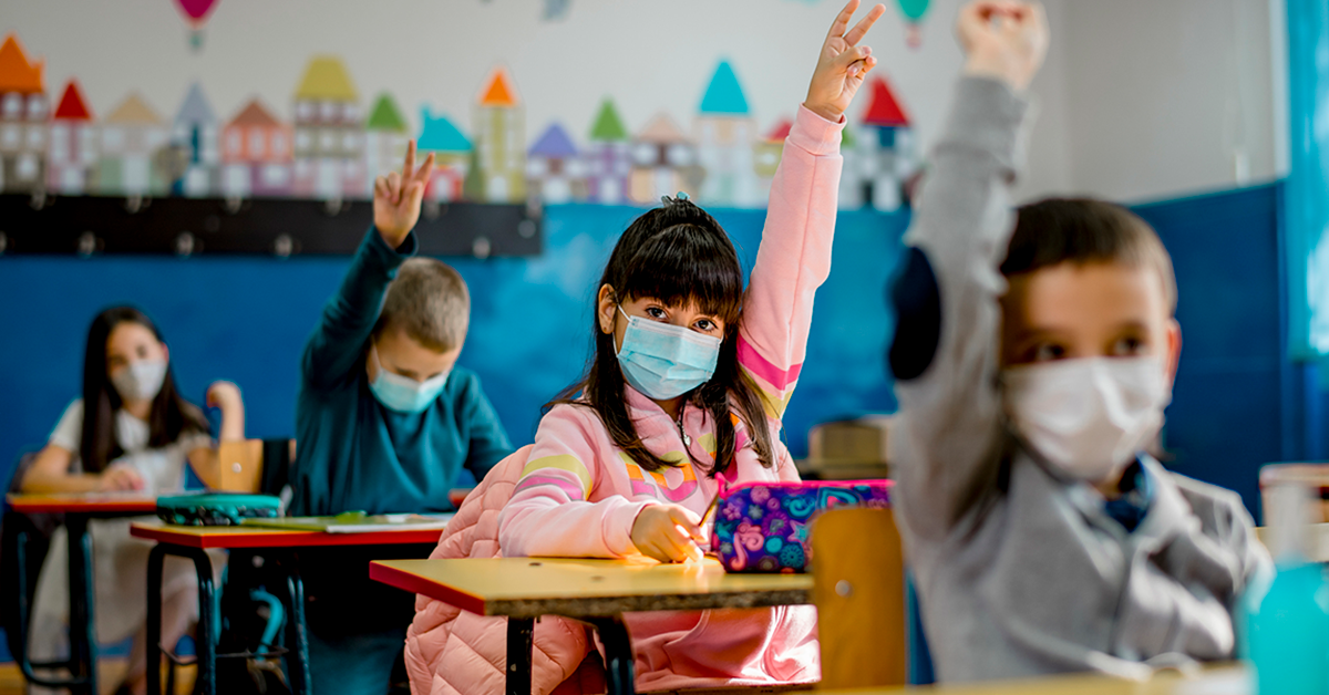 Kids in classroom wearing masks