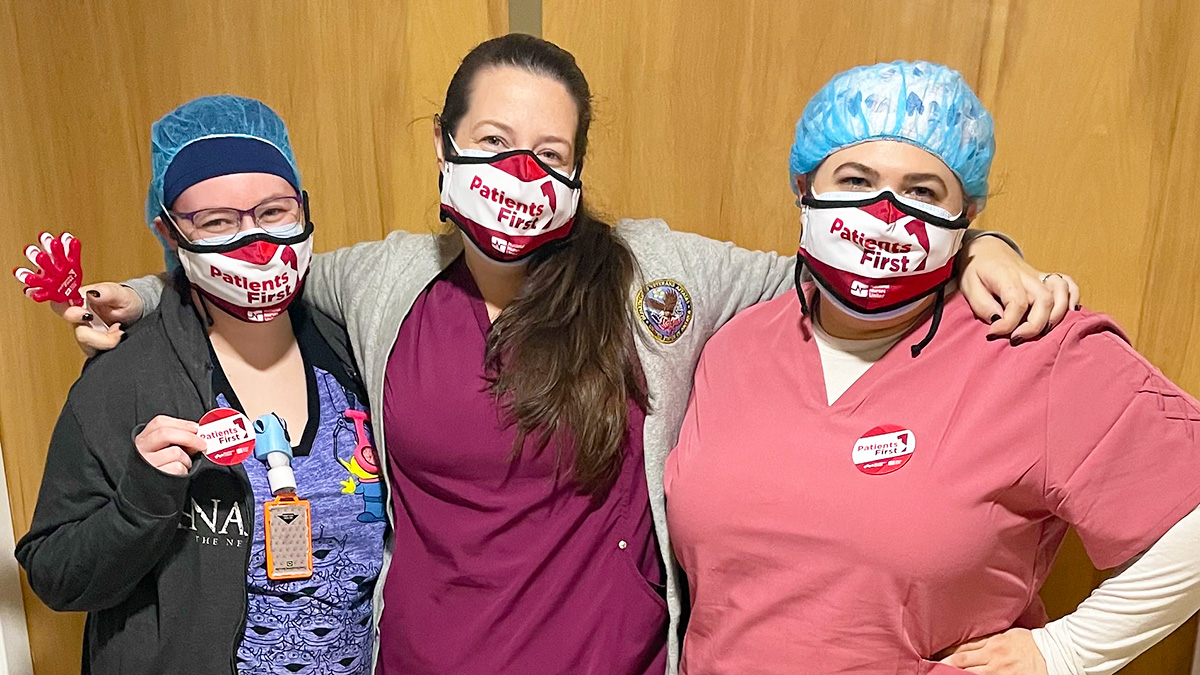 Three nurses inside hospital