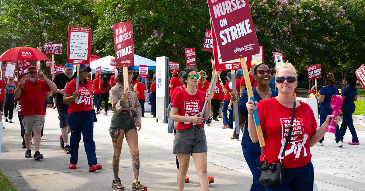 Nurses on strike line outside hospital
