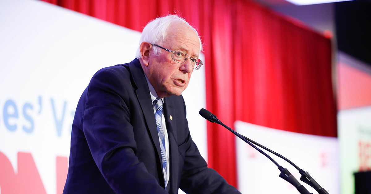 Senator Bernie Sanders at podium