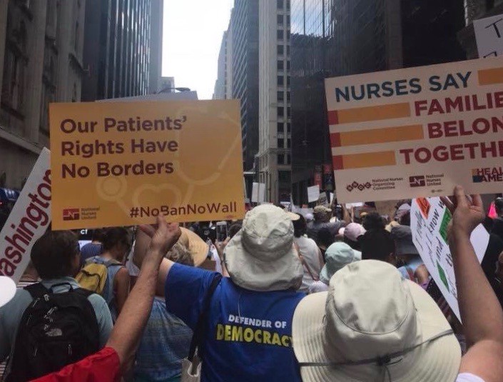 Nurse protesting