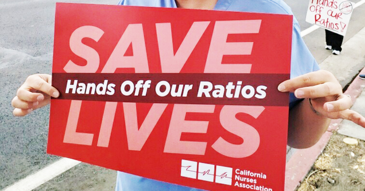 Sign: "Save lives, hands off our ratios"
