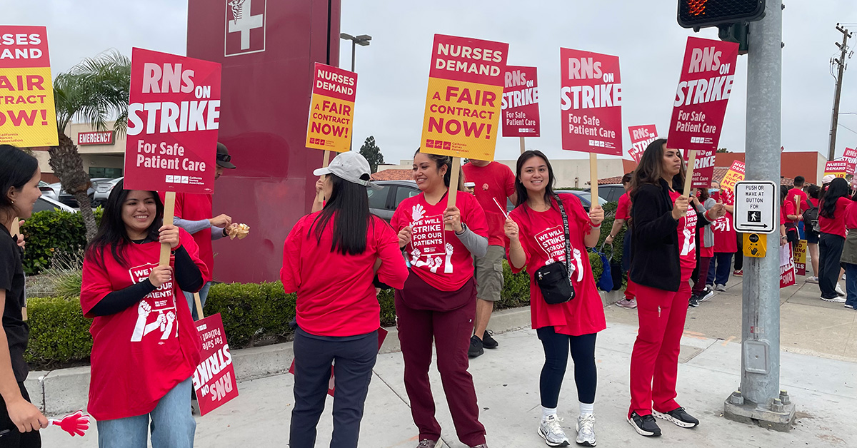 Nurses on picket line outside of hospital
