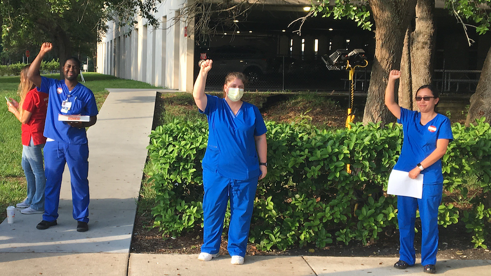 Nurses outside Blake Medical Center