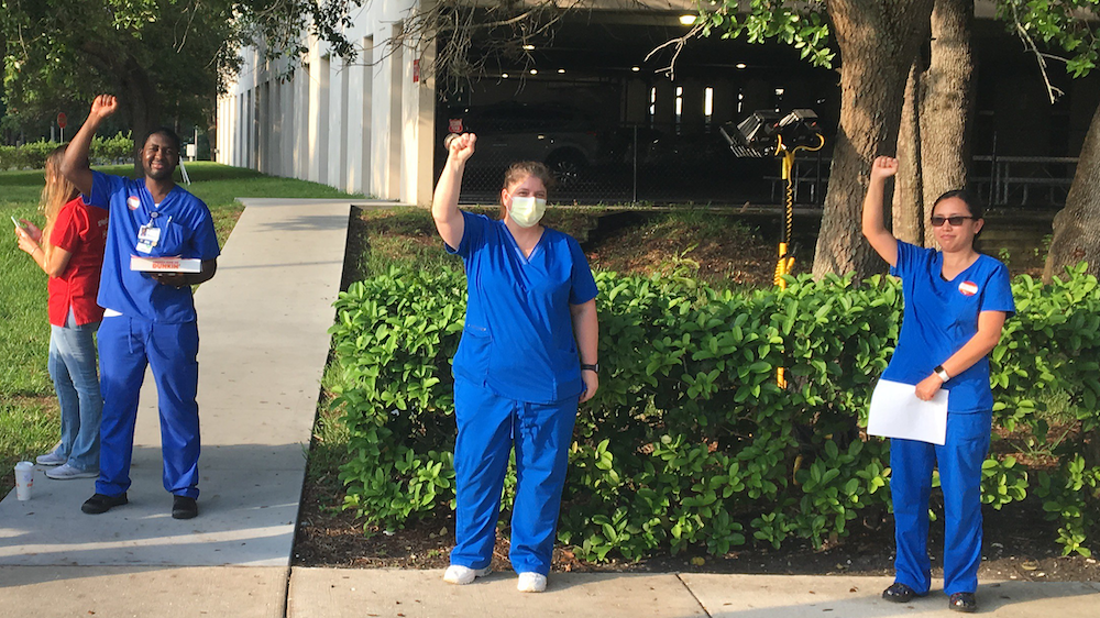 Nurses outside Blake Medical Center 