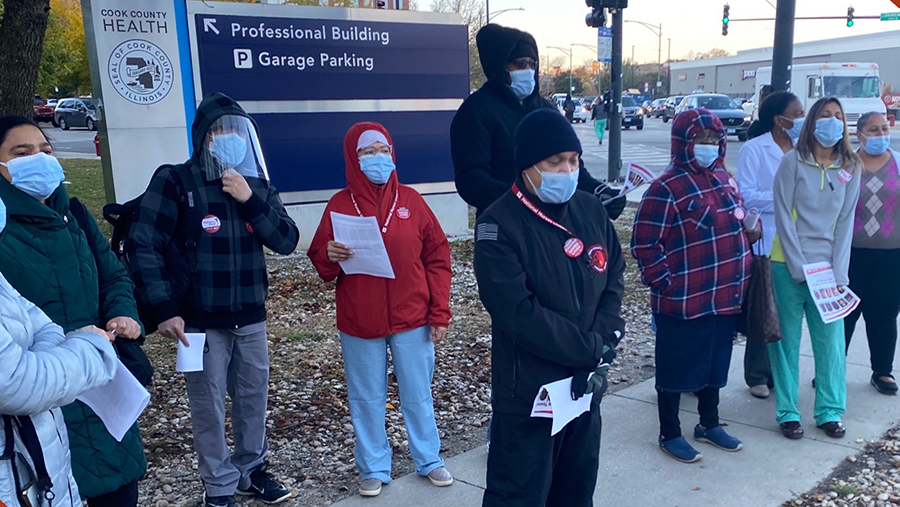 Nurses outside Cook County Health offices