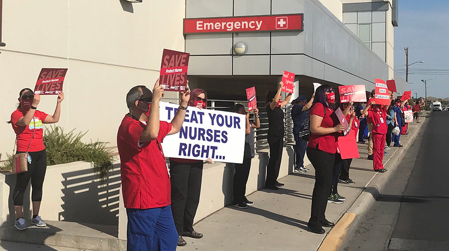 El Paso nurses outside hospital cal for safety measures