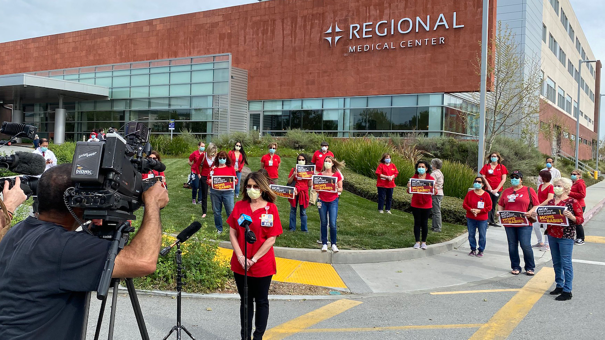 Nurses outside HCA’s Regional Medical Center of San Jose 