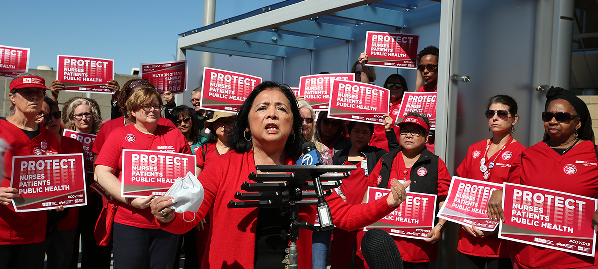 NNU ED Bonnie Castillo and nurses rally for Coronavirus action