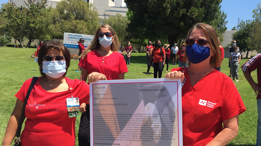 CNA Nurses and CHEU members protest layoffs and CEO pay