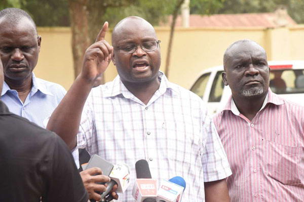 Secretary-General Seth Panyako addresses the press