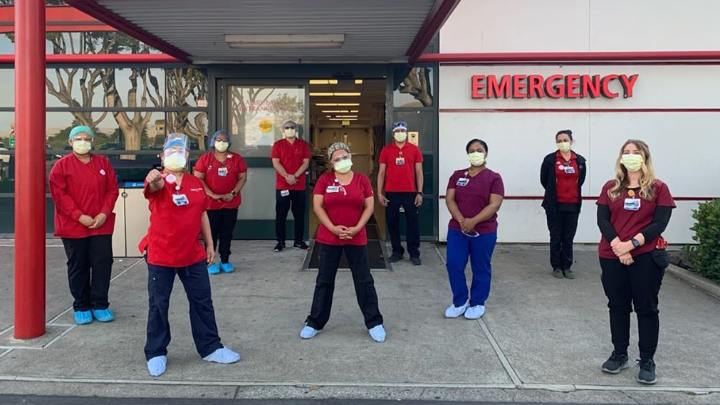 Nurses outside St. Rose Hospital ER