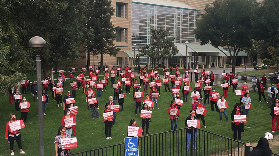 Nureses striking outside hospital