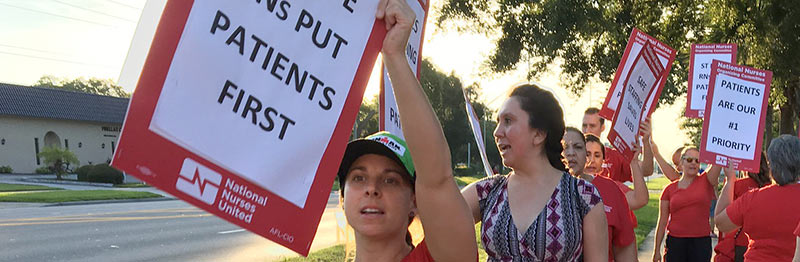 Nurses picketing for safe patient care