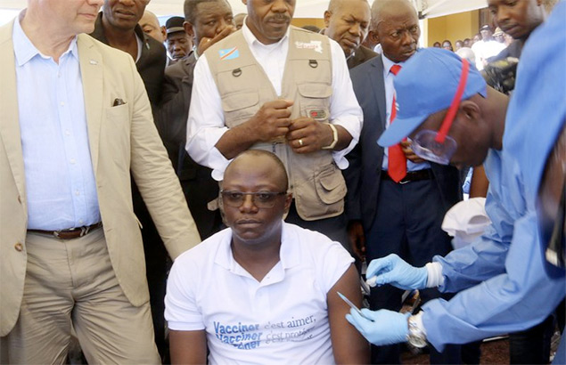 Healthcare worker receiving Ebola vaccination