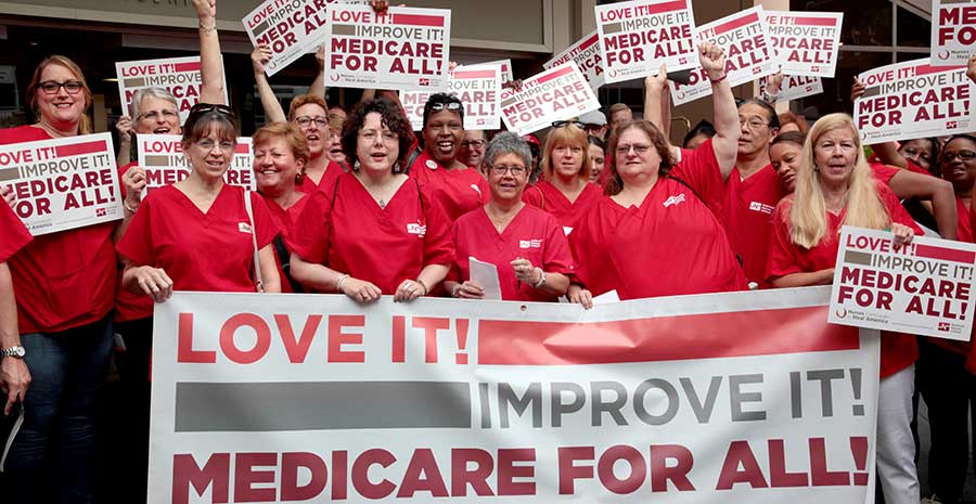 Nurses rally with Medicare for All banner