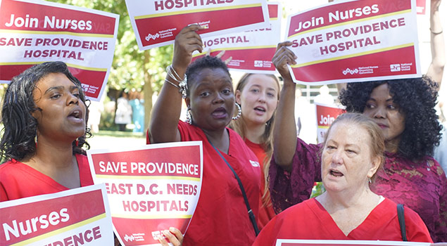 Providence Nurses protesting the proposed hospital closing