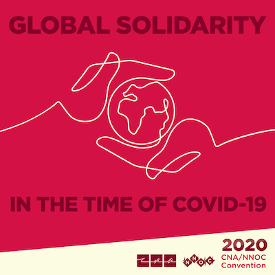 Drawing of hands holding globe; global solidarity in the time of Covid-19