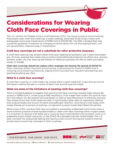 Considerations for Wearing Cloth Face Coverings in Public