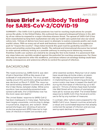 Issue Brief: Antibody Testing for SARS-CoV-2/Covid-19