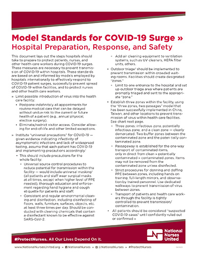 Model Standards for Covid-19 Surge » Hospital Preparation, Response, and Safety