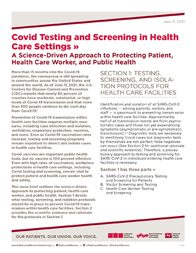 Covid Testing and Screening in Health Care Settings