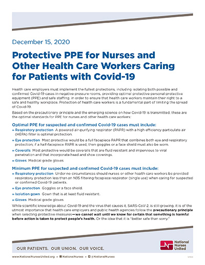 Protective PPE for Nurses and Other Health Care Workers Caring for Patients with Covid-19