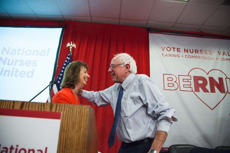 RoseAnn DeMoro with Senator Bernie Sanders